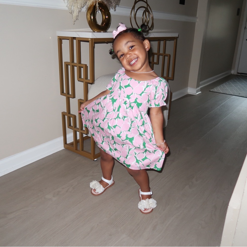 Charming Pink and Green Floral Kids Dress